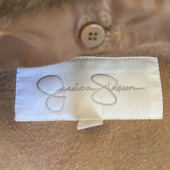 Jessica Simpson Vintage Style Tan Coat Fur Collar Size Small - Picture 8 of 8
